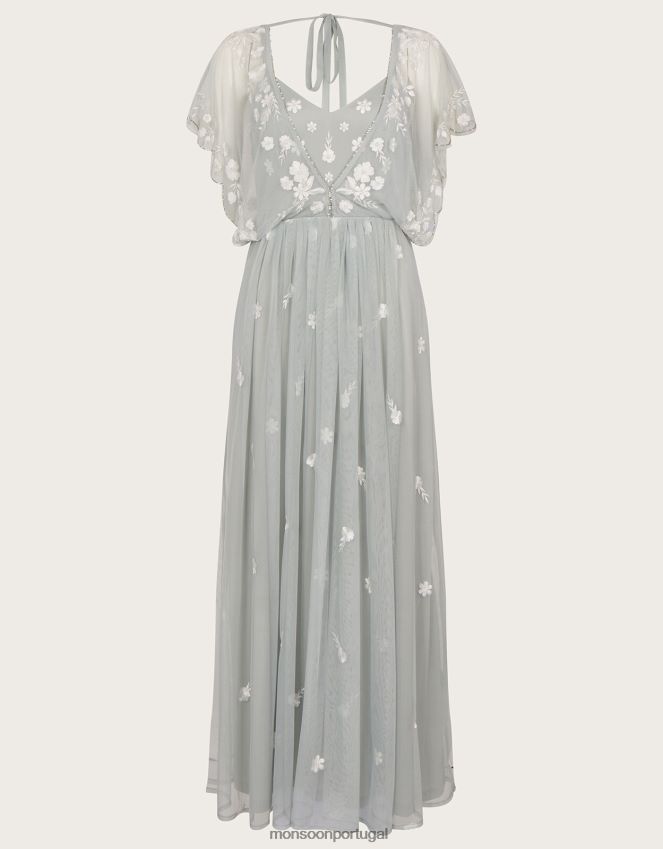 roupas vestido maxi bordado Sophie de comprimento mais curto Monsoon mulheres verde (sálvia) RPLH8F991