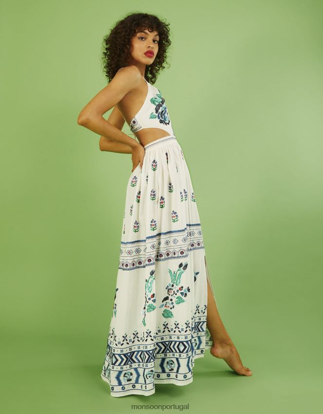 roupas vestido maxi bordado angelina Monsoon mulheres marfim RPLH8F655