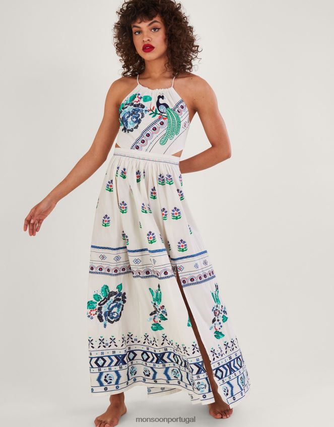 roupas vestido maxi bordado angelina Monsoon mulheres marfim RPLH8F655