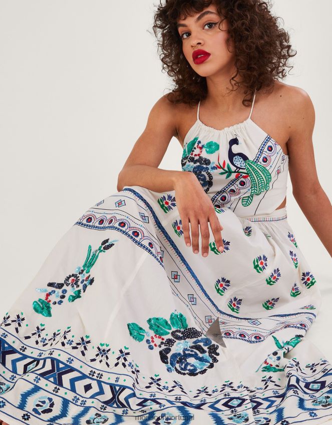 roupas vestido maxi bordado angelina Monsoon mulheres marfim RPLH8F655