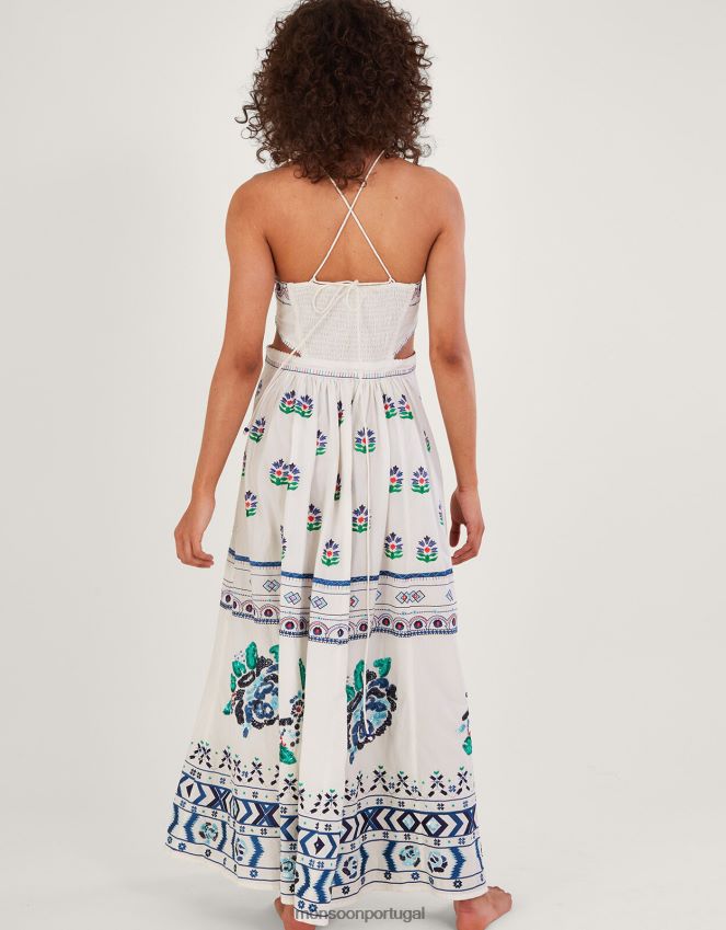 roupas vestido maxi bordado angelina Monsoon mulheres marfim RPLH8F655