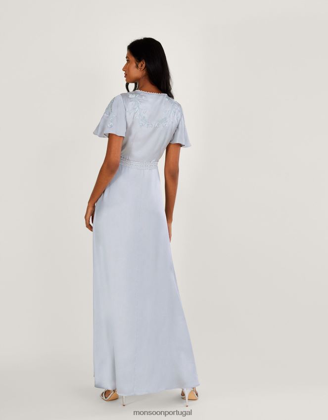 roupas vestido maxi bordado em cetim mia Monsoon mulheres prata RPLH8F698
