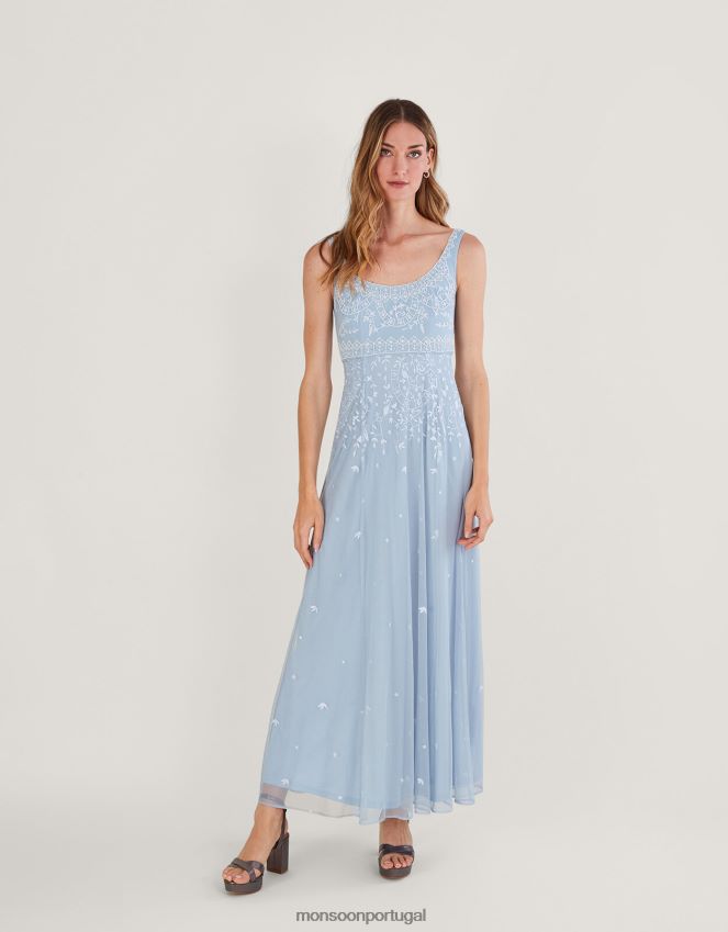 roupas vestido maxi bordado eugiene Monsoon mulheres nuvem RPLH8F234