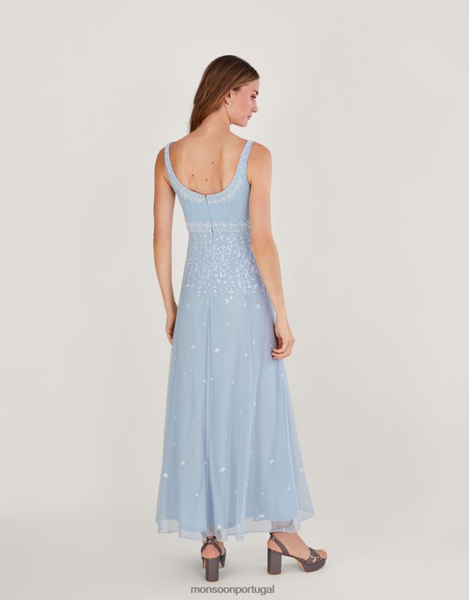 roupas vestido maxi bordado eugiene Monsoon mulheres nuvem RPLH8F234