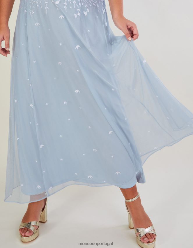 roupas vestido maxi bordado eugiene Monsoon mulheres nuvem RPLH8F234