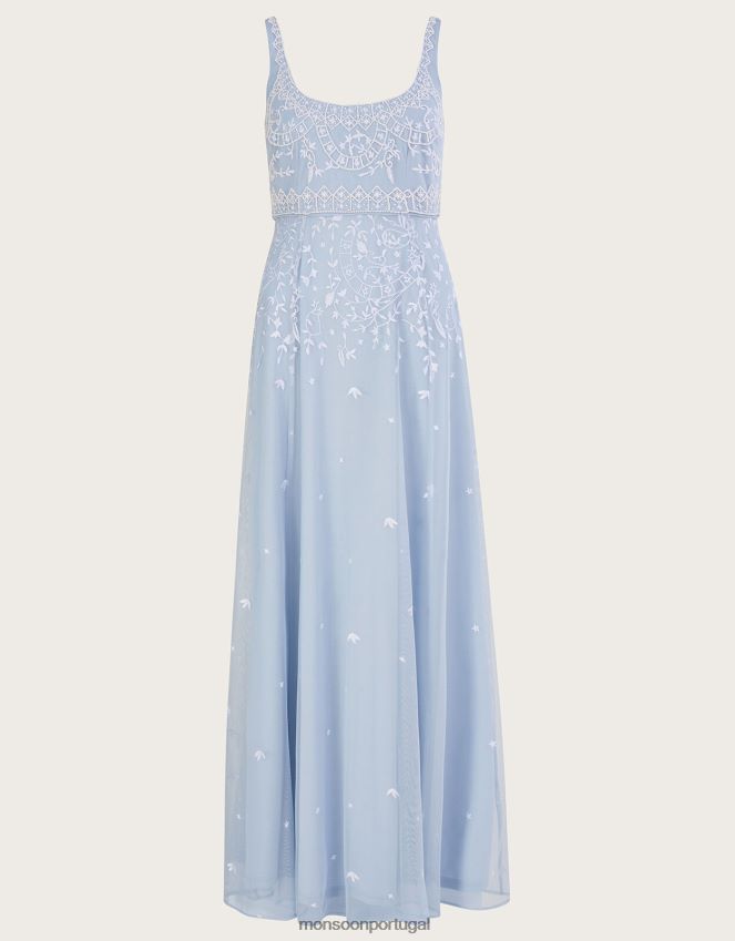 roupas vestido maxi bordado eugiene Monsoon mulheres nuvem RPLH8F234