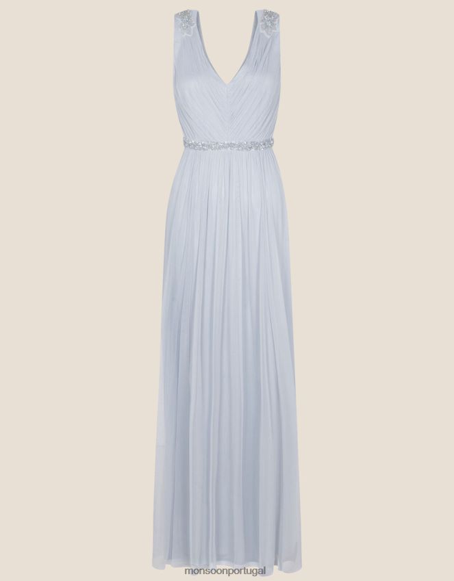roupas vestido maxi brenda em poliéster reciclado Monsoon mulheres azul RPLH8F1151