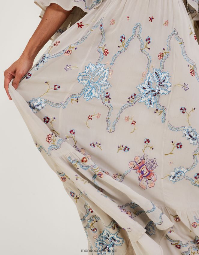 roupas vestido maxi com capa bordada seraphina Monsoon mulheres nu RPLH8F522