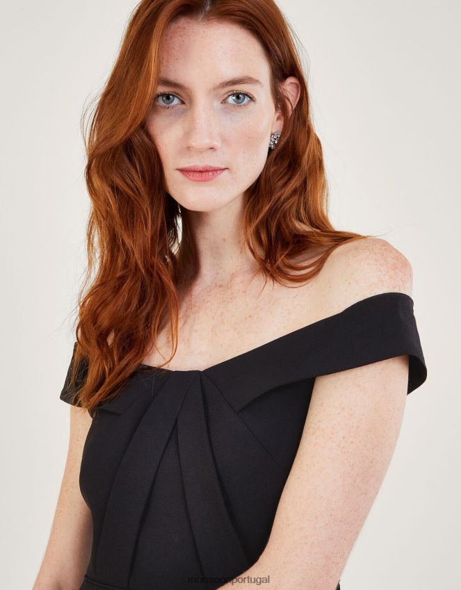 roupas vestido maxi crepe bardot beatrice Monsoon mulheres preto RPLH8F507