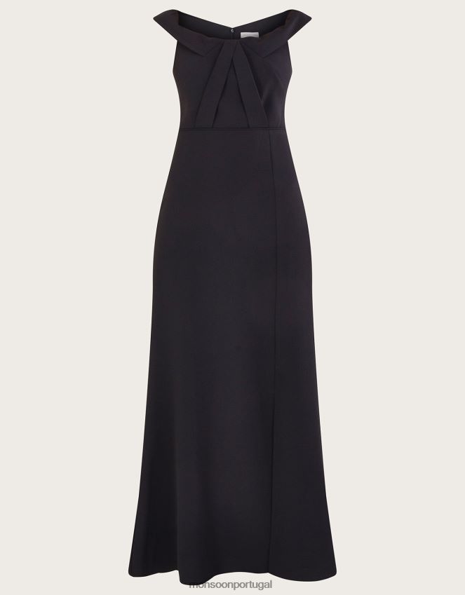 roupas vestido maxi crepe bardot beatrice Monsoon mulheres preto RPLH8F507