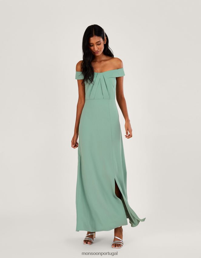 roupas vestido maxi crepe bardot beatrice Monsoon mulheres verde (sálvia) RPLH8F515