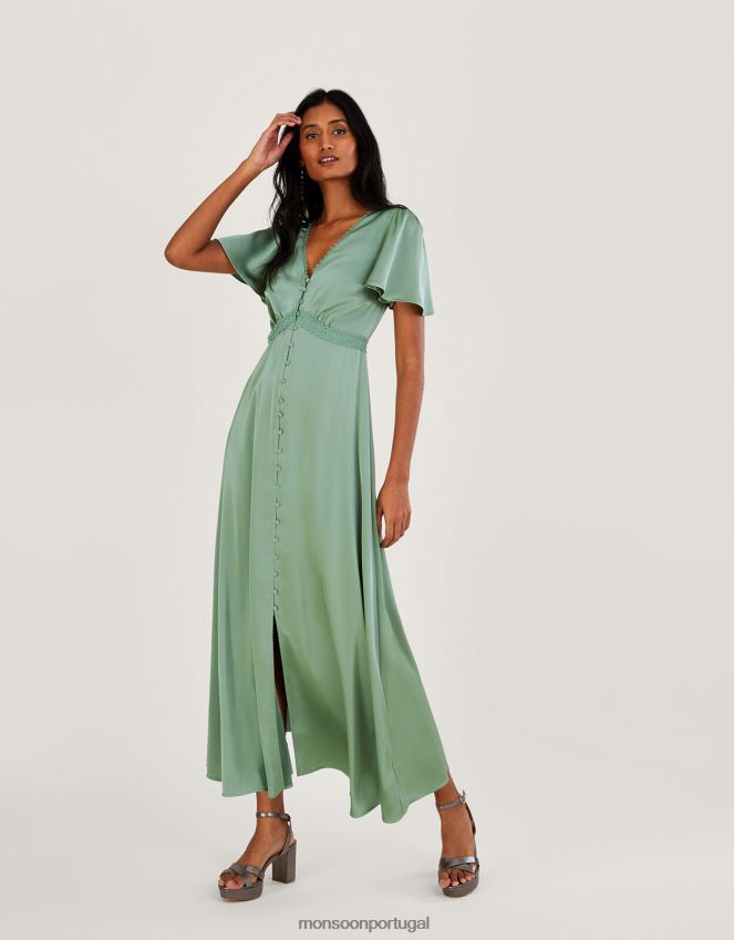 roupas vestido maxi curto hera Monsoon mulheres verde RPLH8F1062