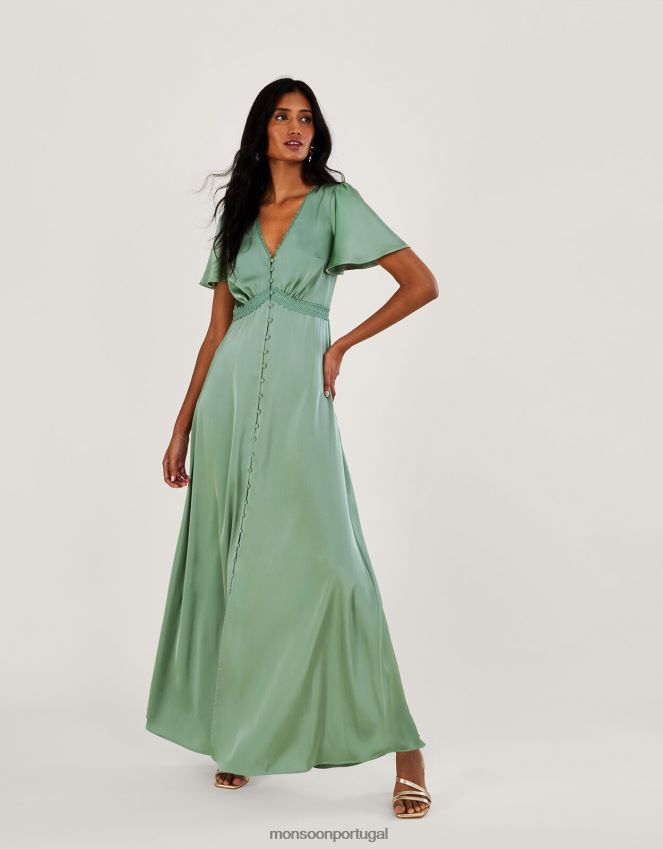 roupas vestido maxi de cetim hera Monsoon mulheres verde RPLH8F996