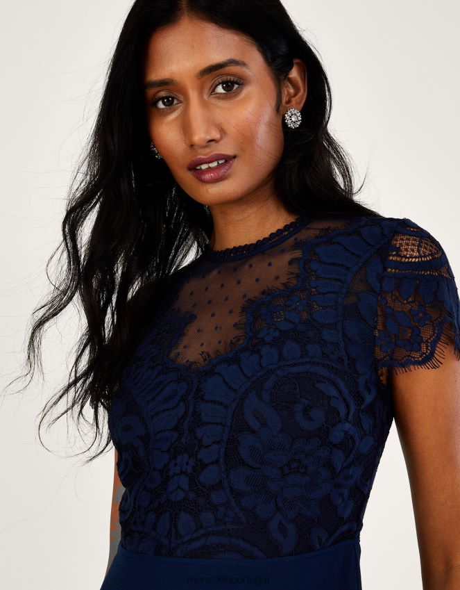 roupas vestido maxi de renda diana mais curto Monsoon mulheres azul-marinho) RPLH8F597