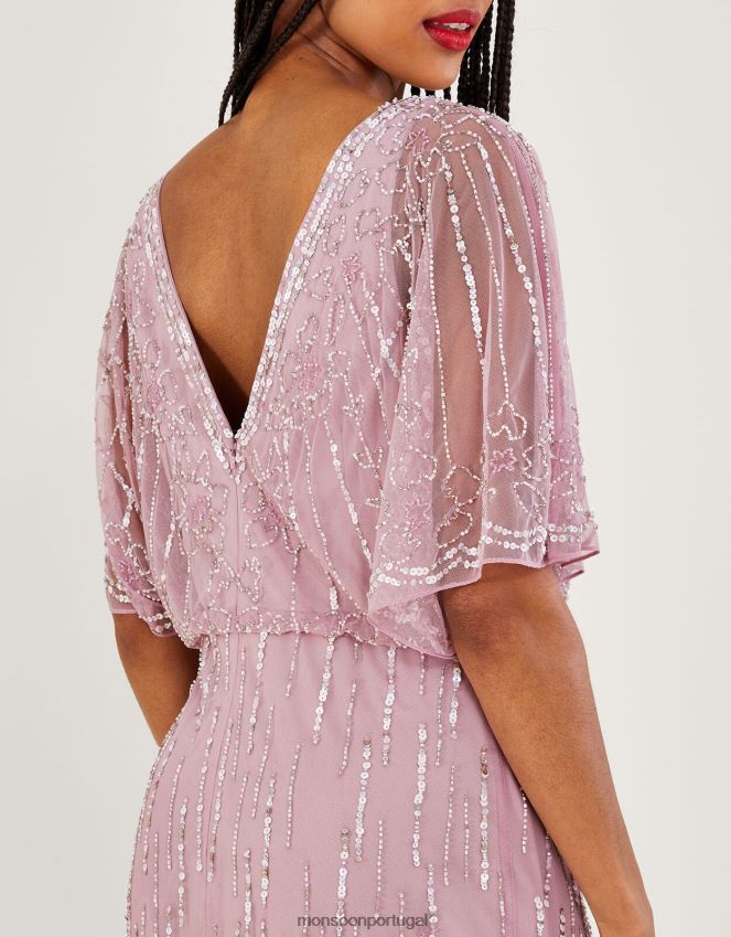 roupas vestido maxi elizabeth embelezado com comprimento mais curto Monsoon mulheres rosa RPLH8F654