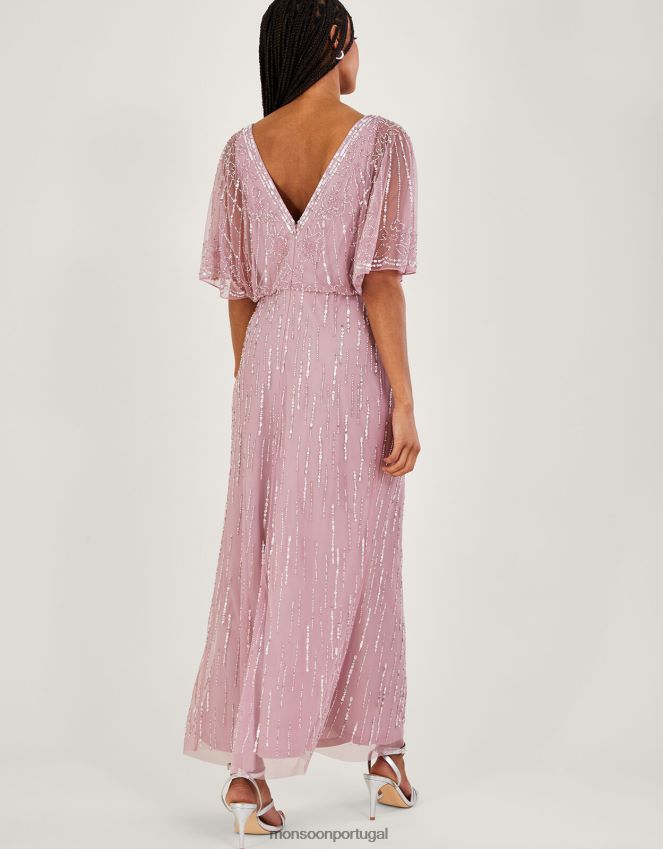 roupas vestido maxi elizabeth embelezado com comprimento mais curto Monsoon mulheres rosa RPLH8F654