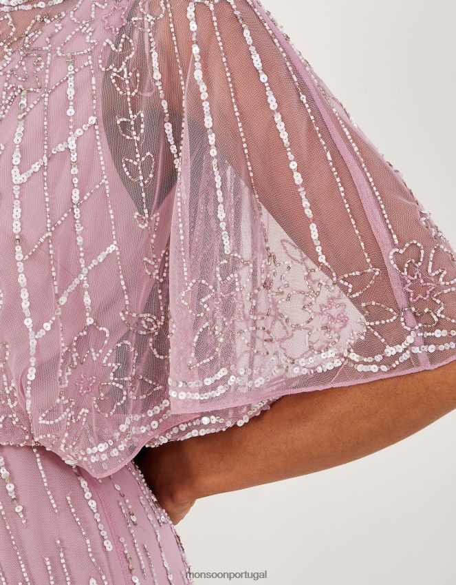 roupas vestido maxi elizabeth embelezado com comprimento mais curto Monsoon mulheres rosa RPLH8F654