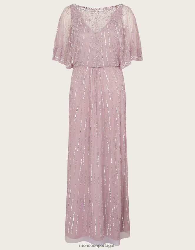 roupas vestido maxi elizabeth embelezado com comprimento mais curto Monsoon mulheres rosa RPLH8F654