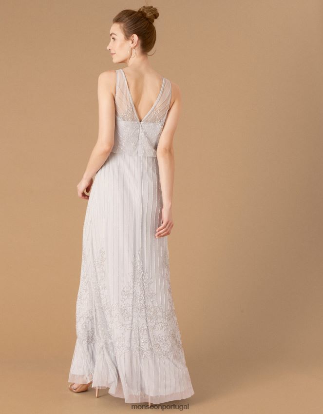 roupas vestido maxi embelezado bella Monsoon mulheres azul RPLH8F1152