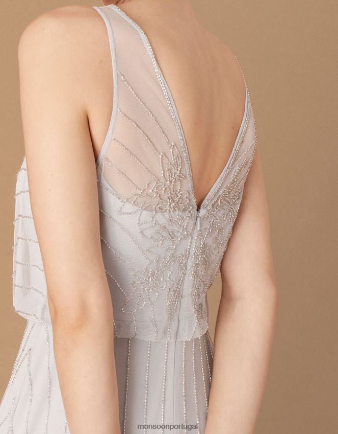 roupas vestido maxi embelezado bella Monsoon mulheres azul RPLH8F1152