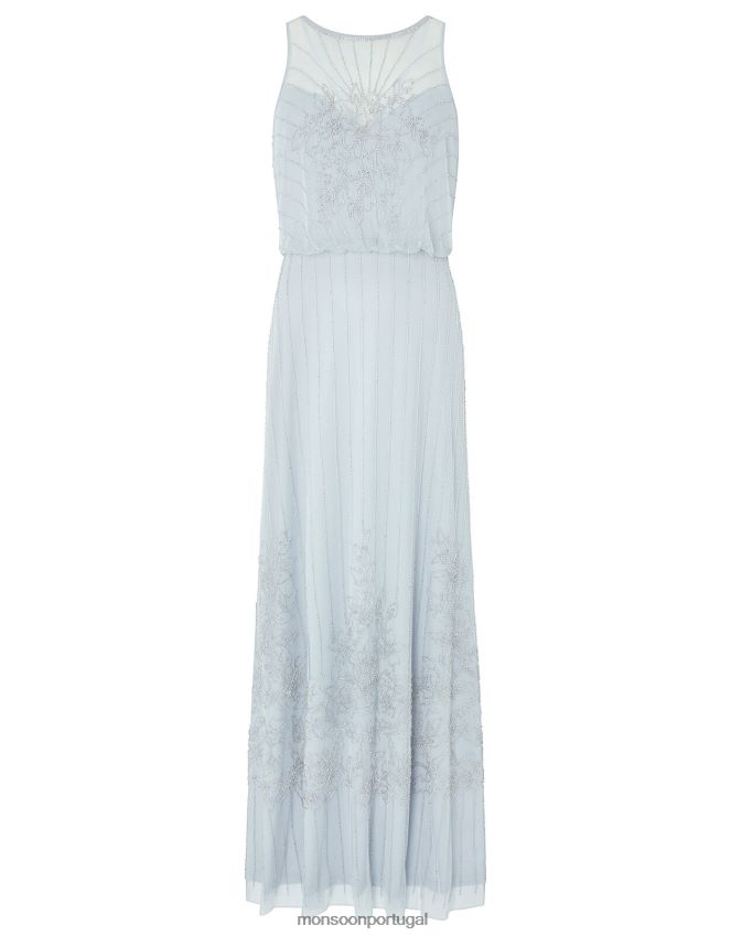 roupas vestido maxi embelezado bella Monsoon mulheres azul RPLH8F1152
