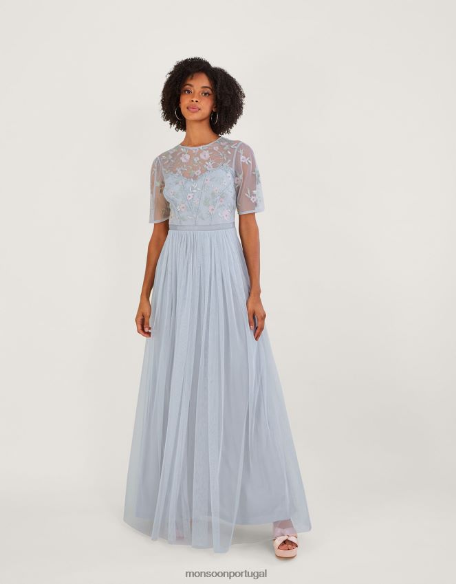 roupas vestido maxi embelezado harri em poliéster reciclado Monsoon mulheres prata RPLH8F679