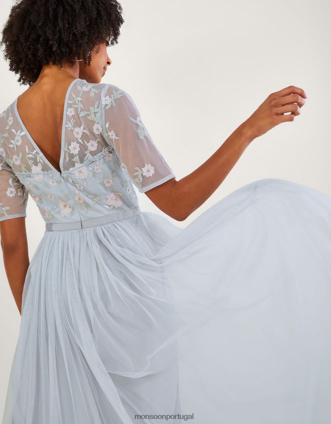 roupas vestido maxi embelezado harri em poliéster reciclado Monsoon mulheres prata RPLH8F679