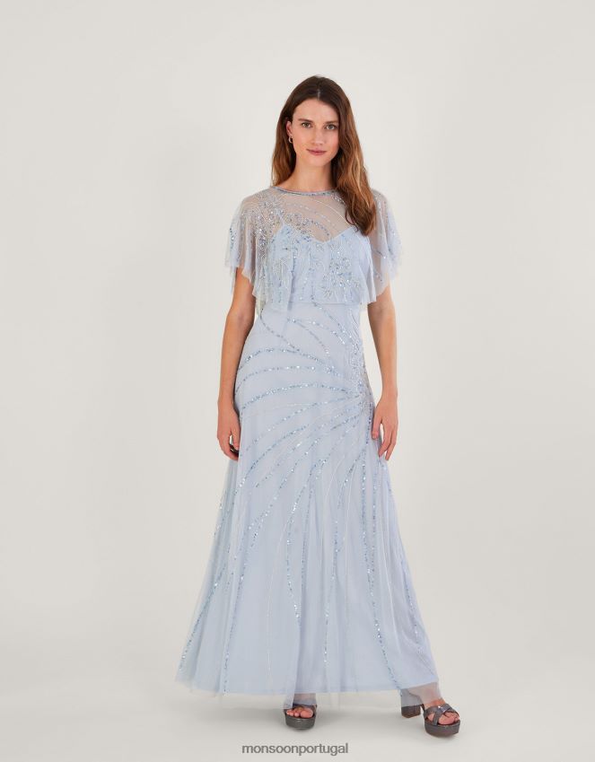 roupas vestido maxi embelezado sienna com poliéster reciclado Monsoon mulheres nuvem RPLH8F301