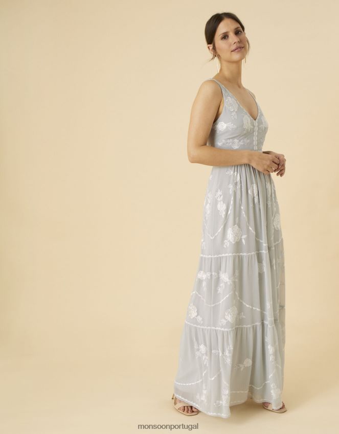 roupas vestido maxi enfeitado alexis Monsoon mulheres prata RPLH8F776