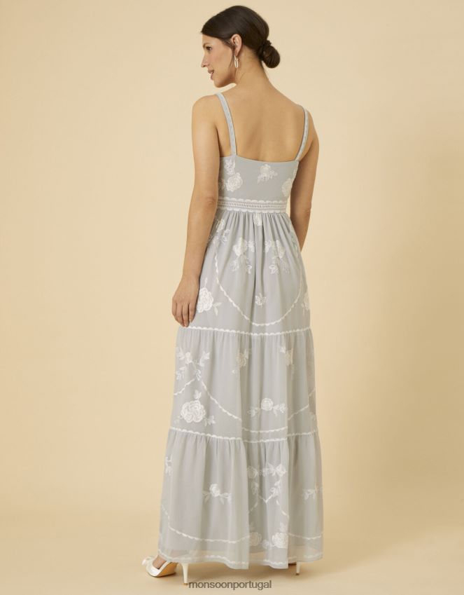 roupas vestido maxi enfeitado alexis Monsoon mulheres prata RPLH8F776