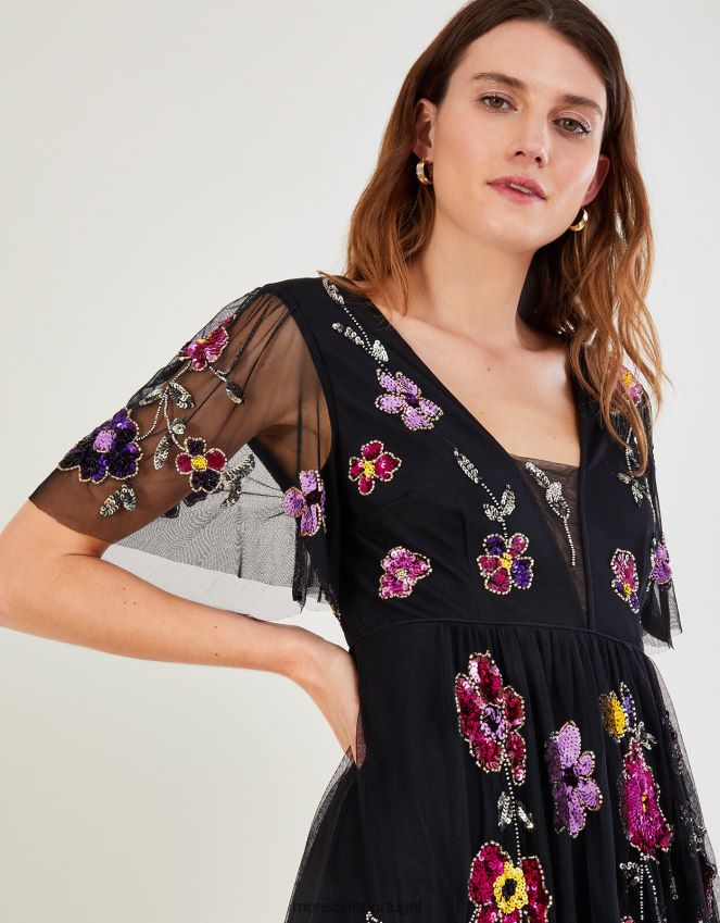 roupas vestido maxi enfeitado faye Monsoon mulheres preto RPLH8F744