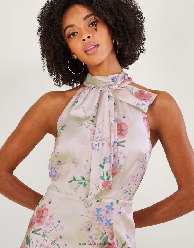 roupas vestido maxi floral de cetim palmer Monsoon mulheres marfim RPLH8F793