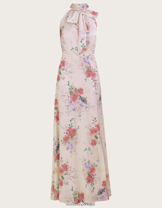 roupas vestido maxi floral de cetim palmer Monsoon mulheres marfim RPLH8F793