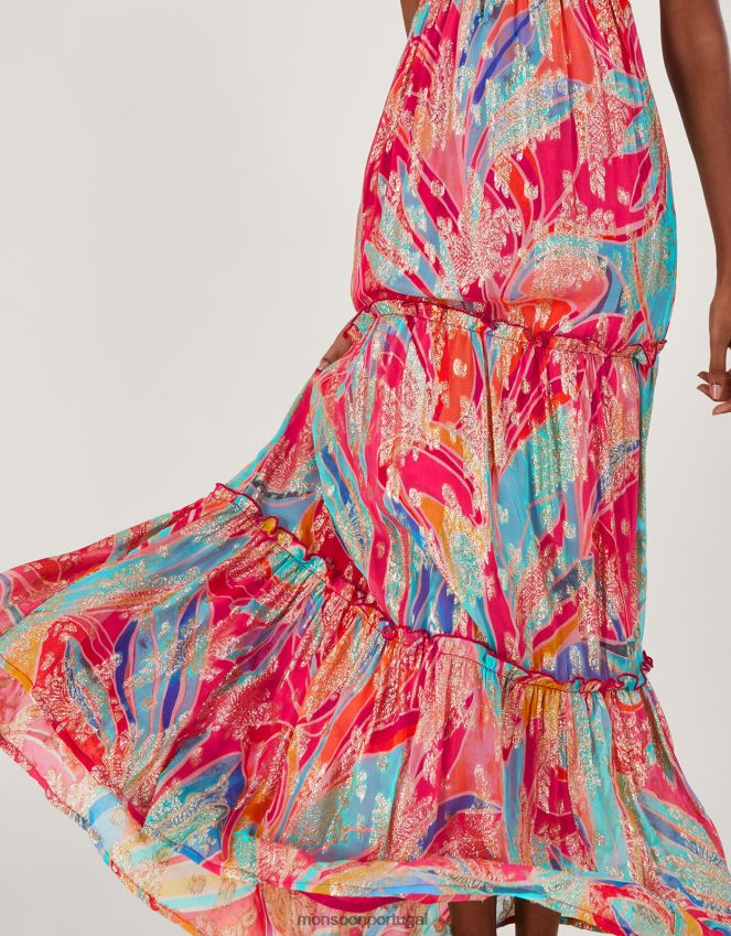 roupas vestido maxi metalizado ariel Monsoon mulheres multi RPLH8F558