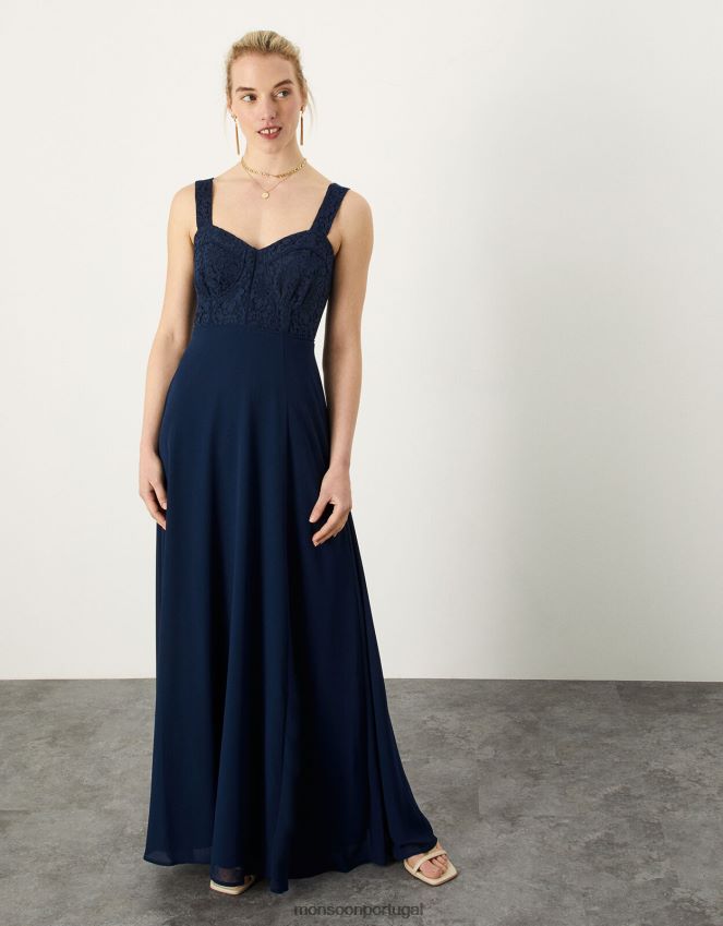 roupas vestido maxi renda lori Monsoon mulheres azul-marinho) RPLH8F656