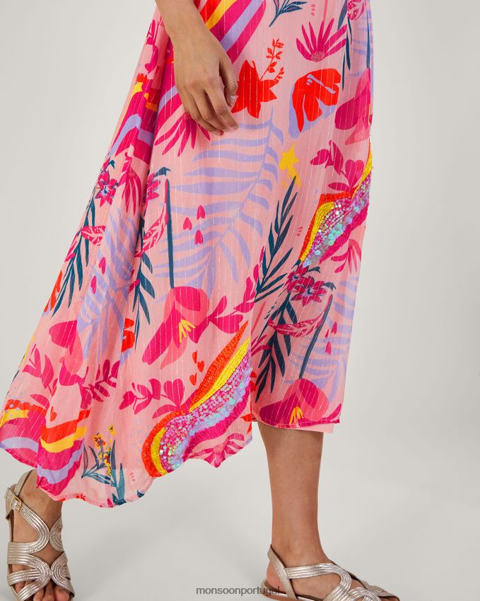 roupas vestido metálico embelezado sienna com poliéster reciclado Monsoon mulheres rosa RPLH8F264