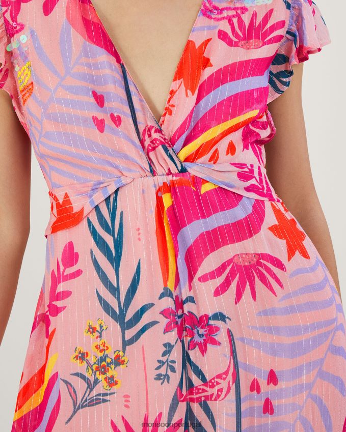 roupas vestido metálico embelezado sienna com poliéster reciclado Monsoon mulheres rosa RPLH8F264