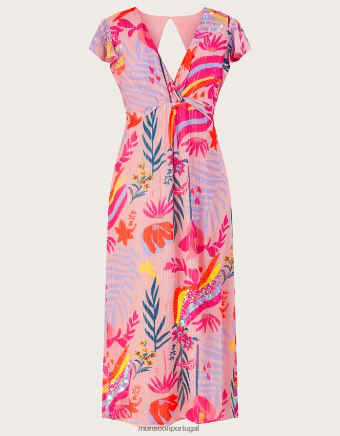 roupas vestido metálico embelezado sienna com poliéster reciclado Monsoon mulheres rosa RPLH8F264