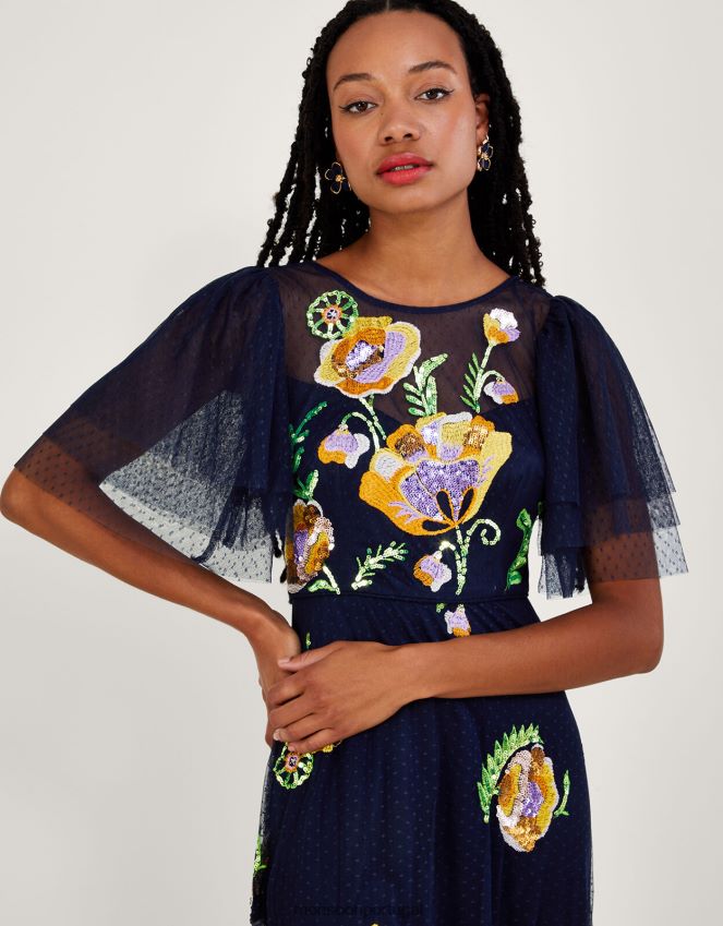 roupas vestido midi claudia Monsoon mulheres azul-marinho) RPLH8F239