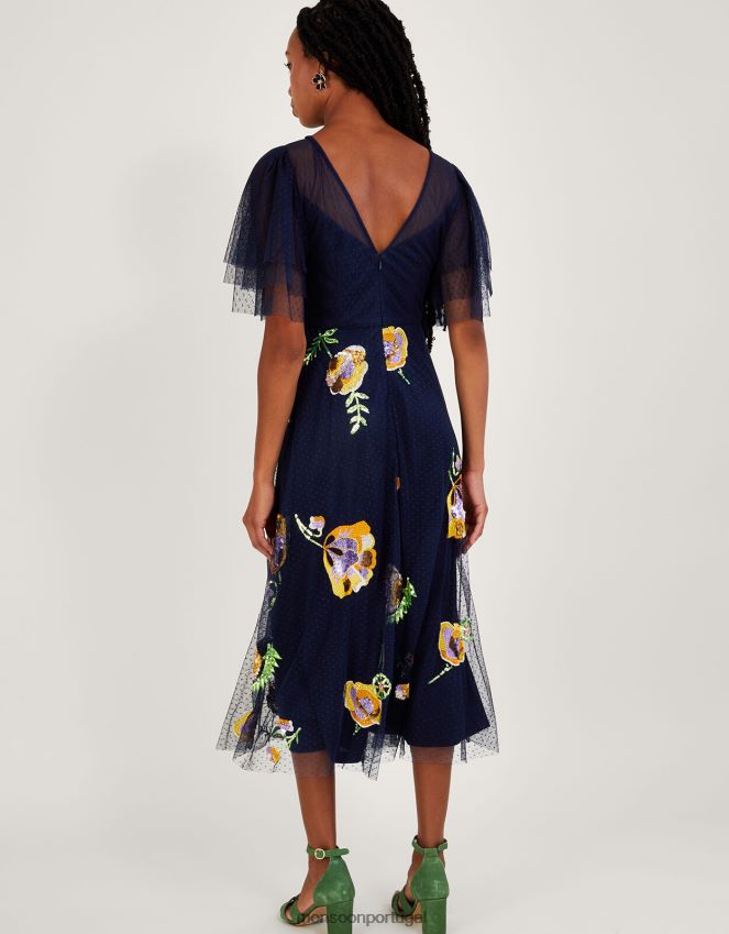 roupas vestido midi claudia Monsoon mulheres azul-marinho) RPLH8F239