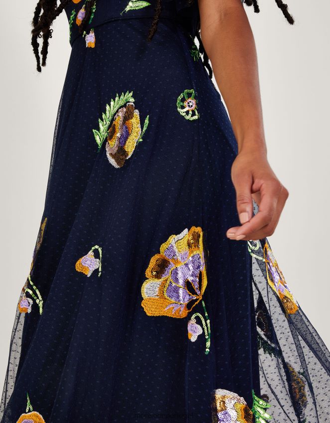 roupas vestido midi claudia Monsoon mulheres azul-marinho) RPLH8F239