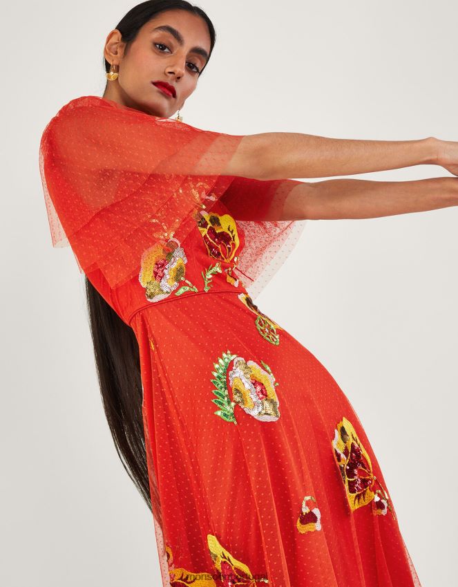 roupas vestido midi claudia Monsoon mulheres vermelho RPLH8F764