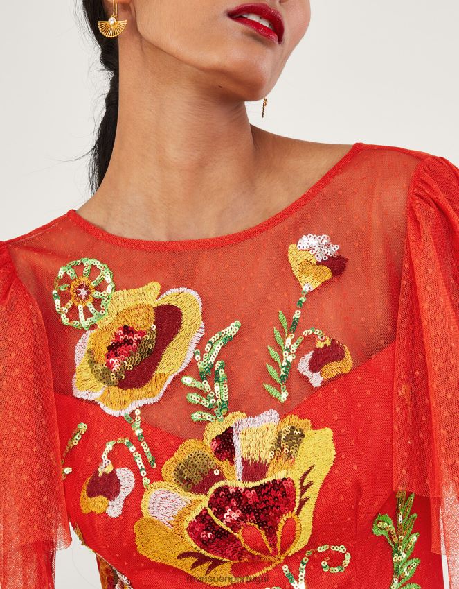 roupas vestido midi claudia Monsoon mulheres vermelho RPLH8F764