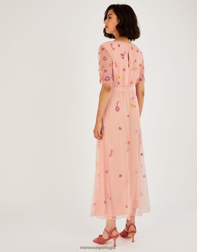 roupas vestido midi com renda Monsoon mulheres laranja (pêssego) RPLH8F1123