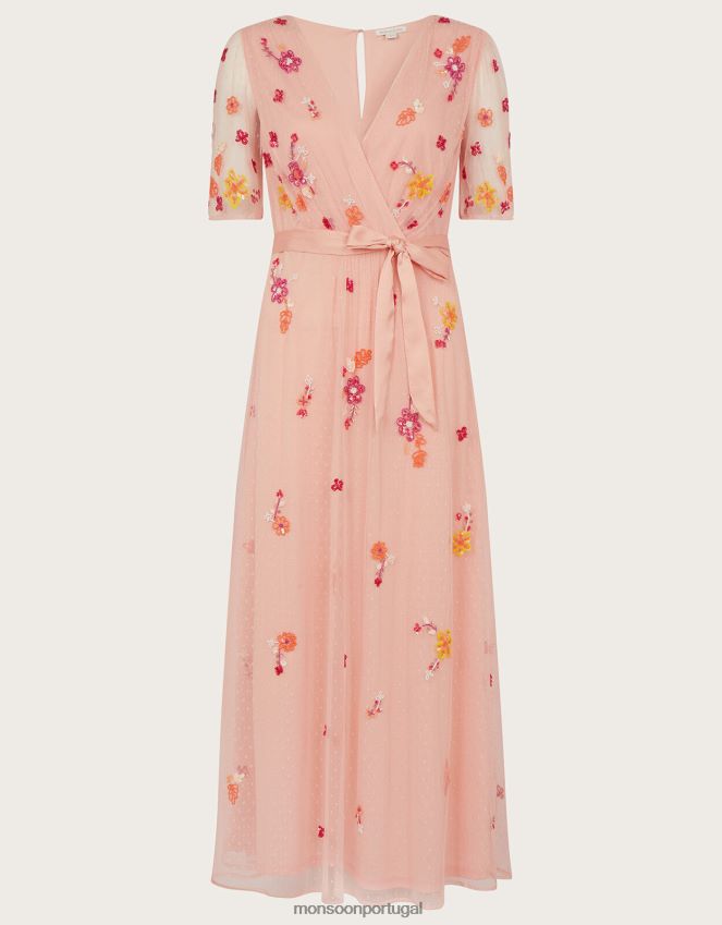 roupas vestido midi com renda Monsoon mulheres laranja (pêssego) RPLH8F1123