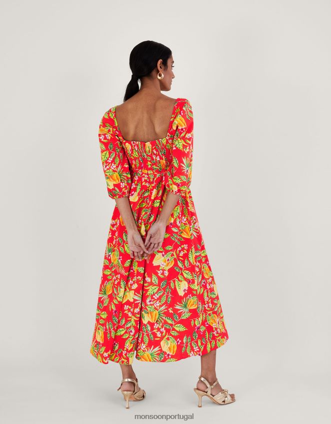 roupas vestido midi estampado pippa Monsoon mulheres vermelho RPLH8F727