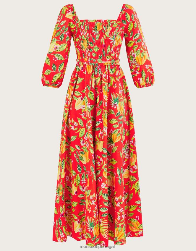 roupas vestido midi estampado pippa Monsoon mulheres vermelho RPLH8F727