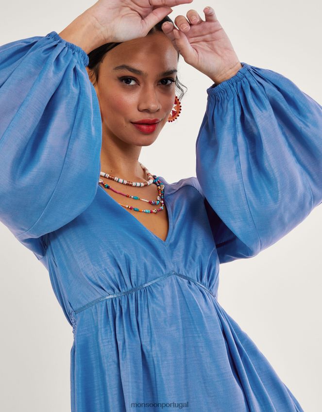 roupas vestido palmer maxi em poliéster reciclado Monsoon mulheres azul RPLH8F564