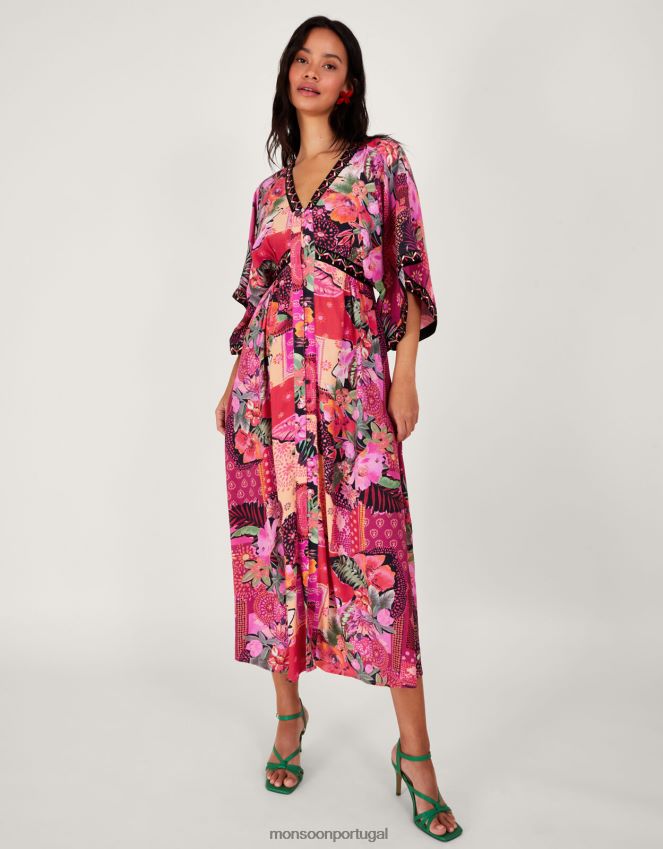 roupas vestido quimono anastasia em viscose sustentável Monsoon mulheres rosa RPLH8F390