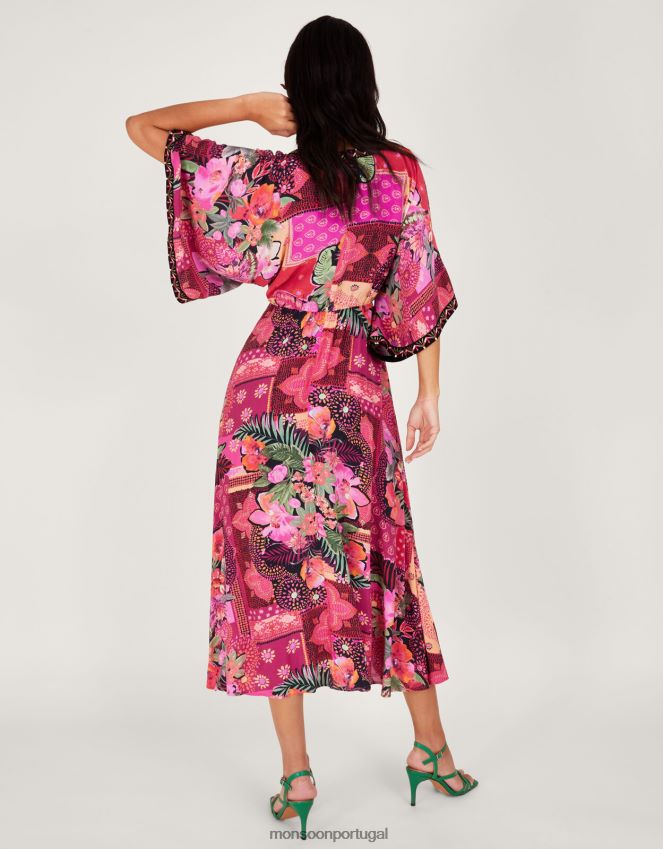 roupas vestido quimono anastasia em viscose sustentável Monsoon mulheres rosa RPLH8F390